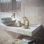 Portasapone in ceramica e vetro Gedy serie Myosotis - Crema/Oro