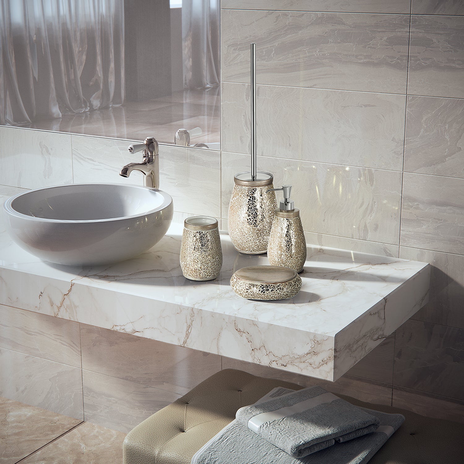 Portasapone in ceramica e vetro Gedy serie Myosotis - Crema/Oro