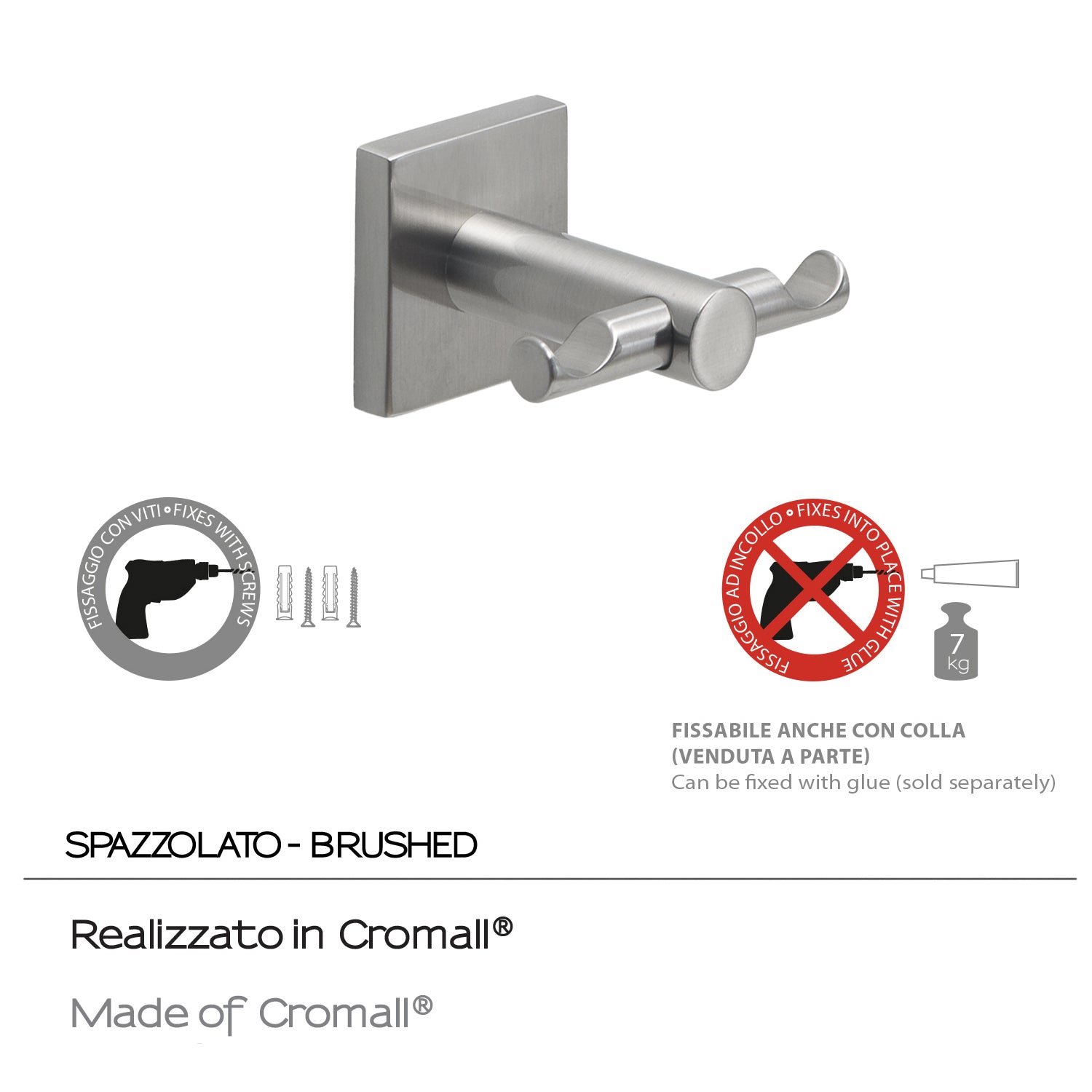 Appendiabiti doppio a muro di Gedy serie Fuji - Spazzolato