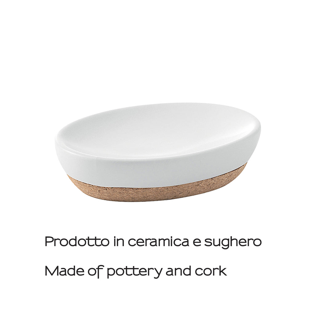 Portasapone in ceramica e sughero Gedy serie Ilary - Bianco
