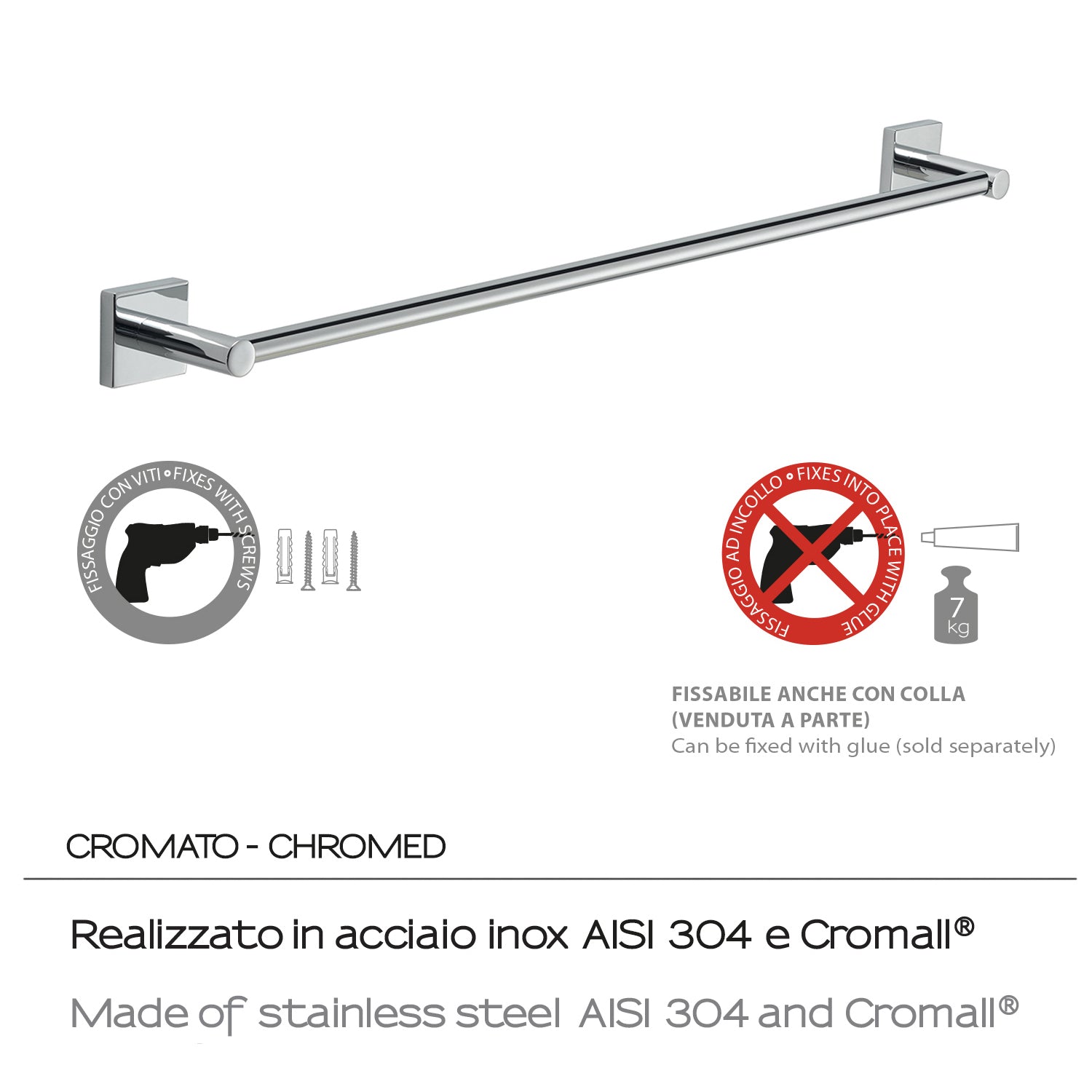 Portasalviette a muro 60 cm Fuji di Gedy - Cromato