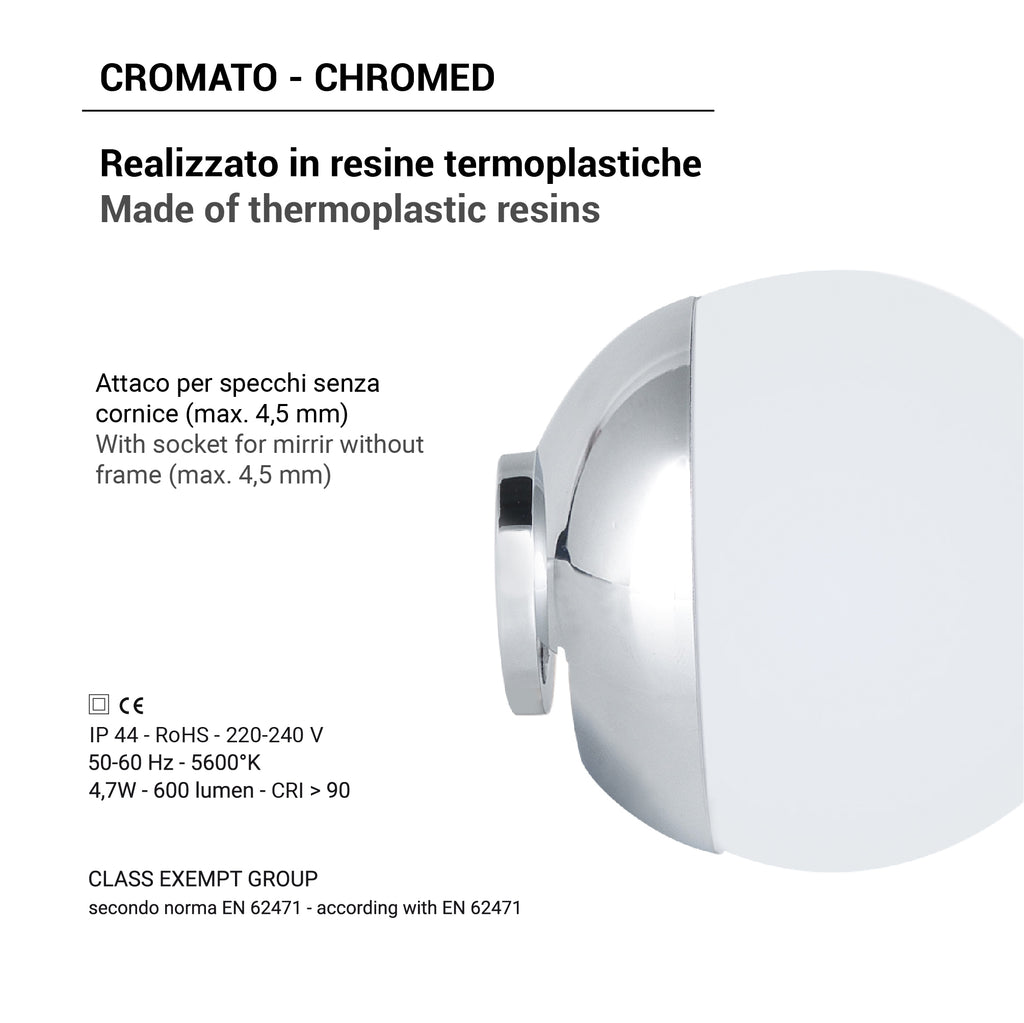Lampada led tonda per specchio di Gedy modello Delos - Cromato