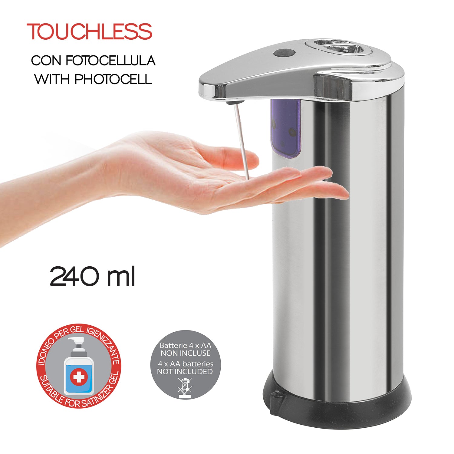 Distributore sapone/gel igienizzante di Gedy modello Chromis da 240 ml - Lucido