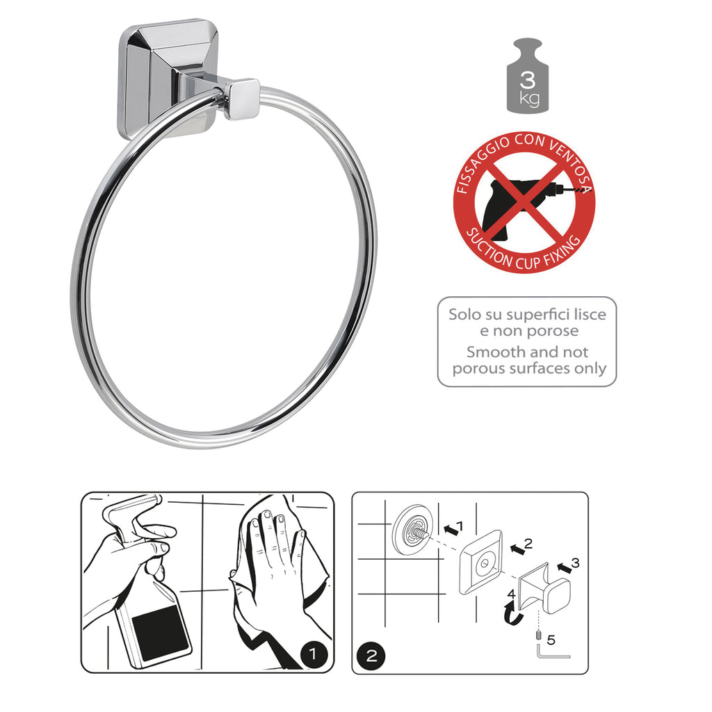 Portasalviette ad anello con ventosa Gedy Ventus cm 18.8x6x20.5 in Acciaio Inox