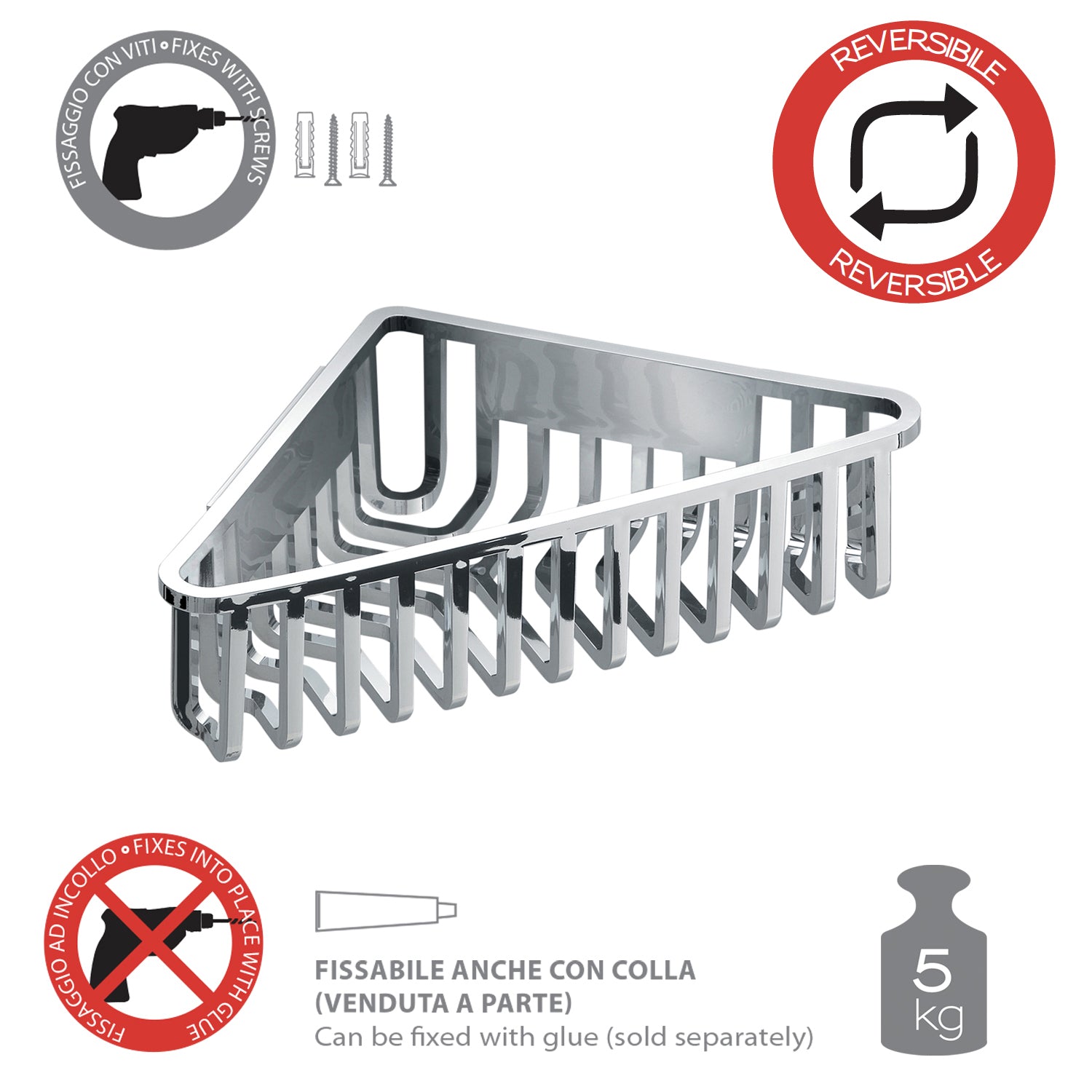 Portaoggetti doccia angolare modello Tiberio di Gedy - Cromato