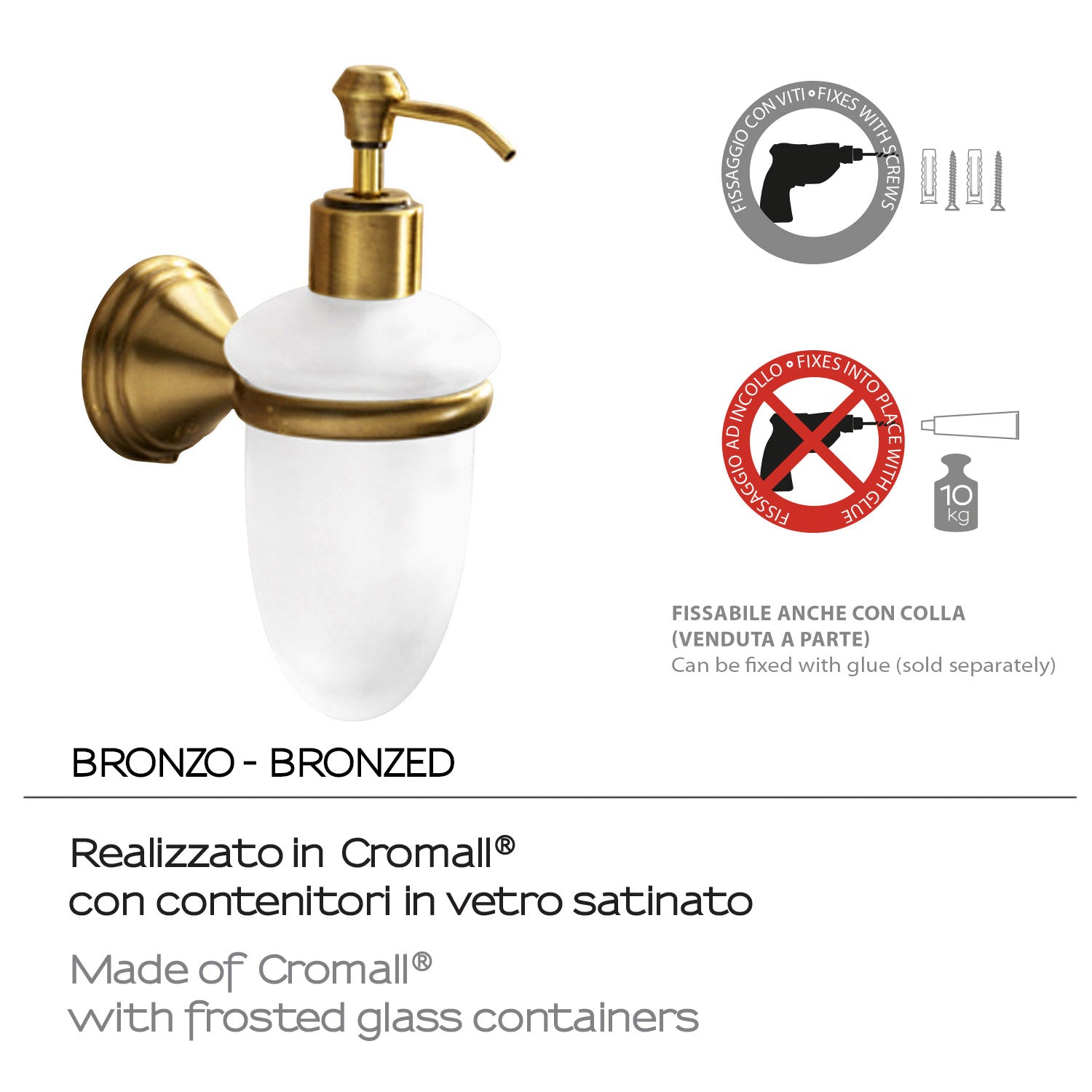 Dispenser sapone a parete con erogatore in plastica bronzata di Gedy serie Romance - Bronzo