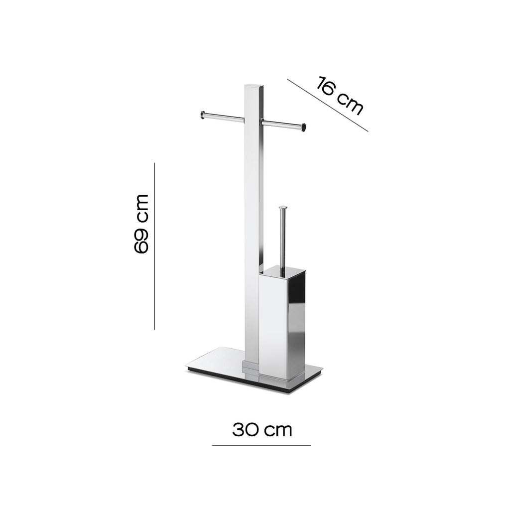 Piantana con portarotolo doppio e scopino Gedy serie Bridge - Cromato