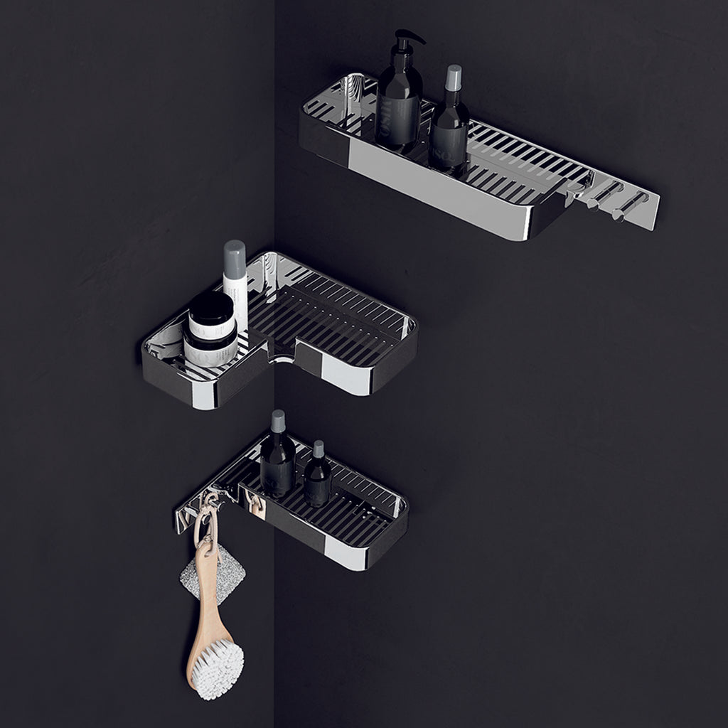 Portaoggetti rettangolare per doccia con appendini in Acciaio AISI 304 Gedy serie Il Giglio - Cromato