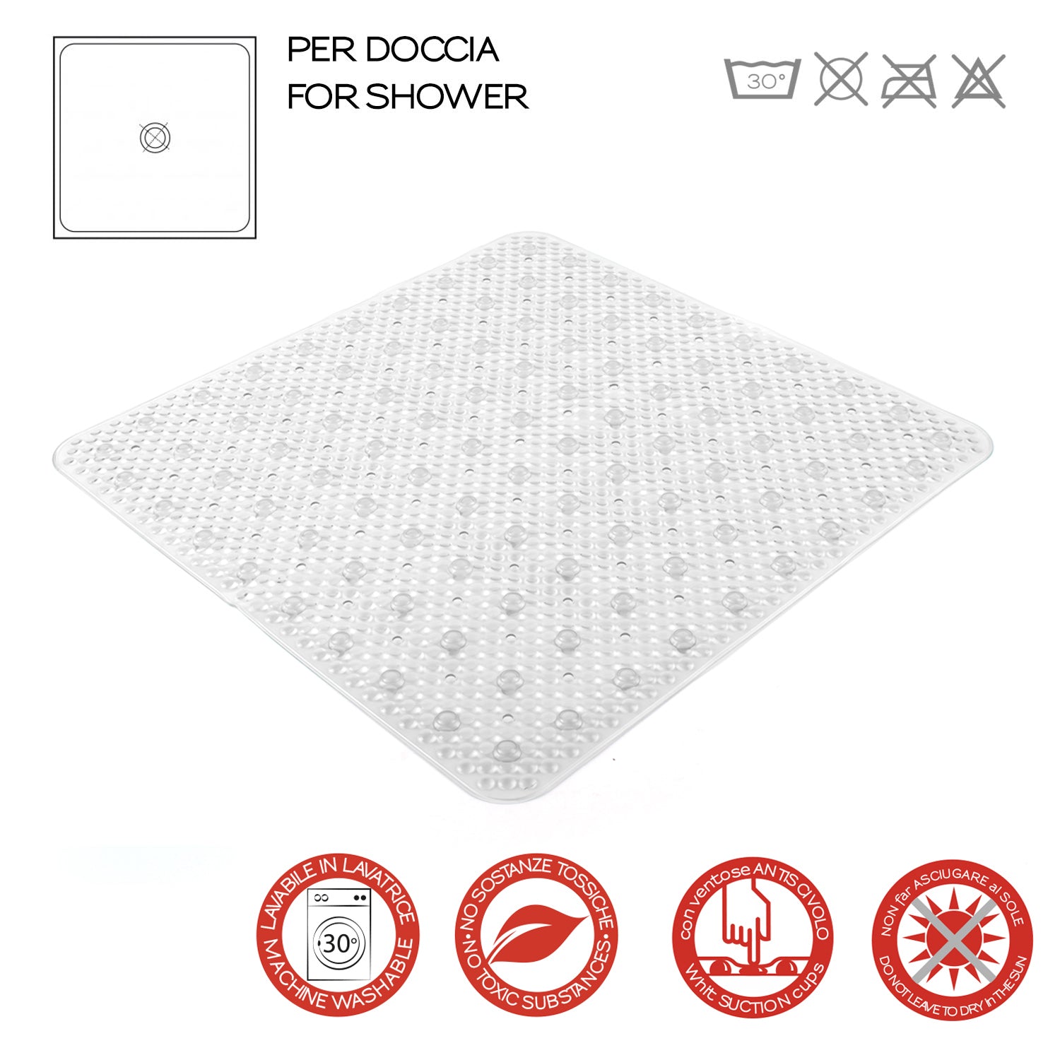 Tappeto antiscivolo doccia 53x53 modello Solid di Gedy - Trasparente