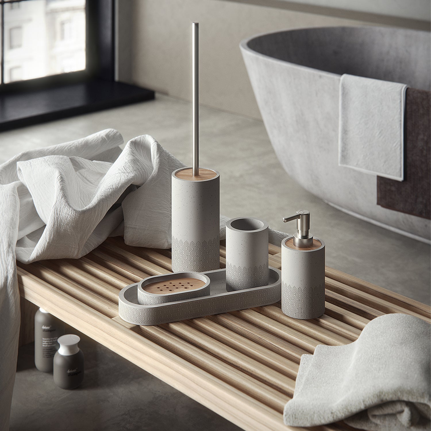 Dispenser sapone in cemento e bambÃ¹ Gedy serie Afrodite - Grigio