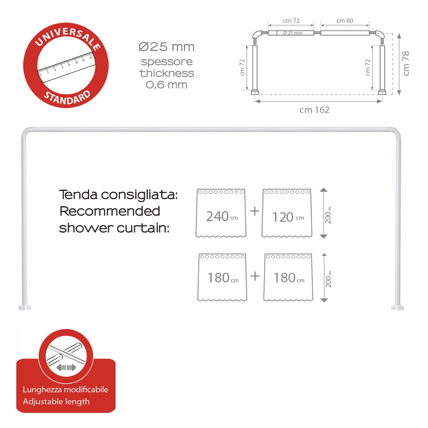 Asta doccia angolare in Alluminio 80x170x80 cm di Gedy - Bianco