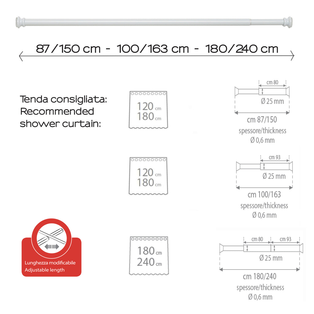 Asta doccia estensibile in alluminio 105/240 cm di Gedy - Bianco
