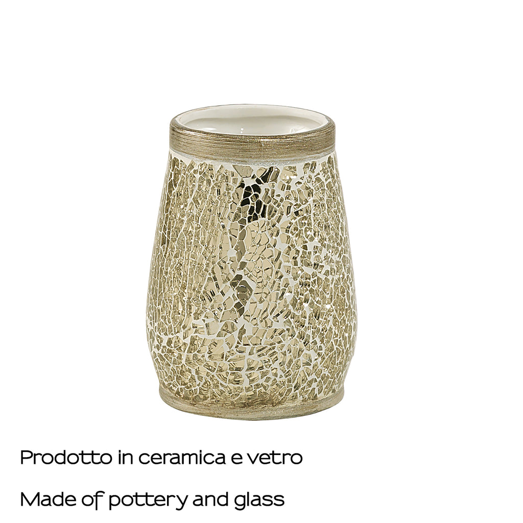 Portaspazzolini in ceramica e vetro di Gedy serie Myosotis - Crema/Oro