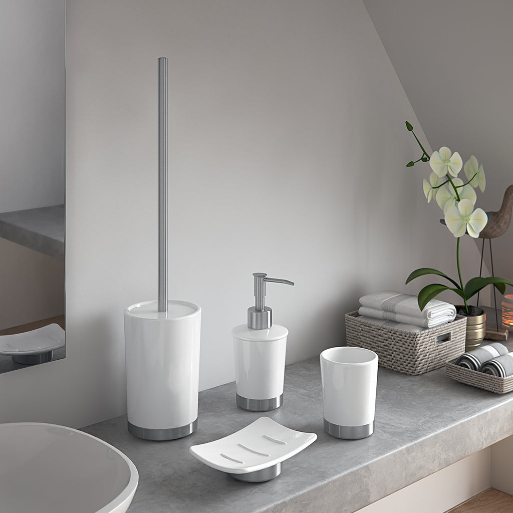 Scopino in ceramica e Acciaio Inox Gedy serie Petunia - Bianco