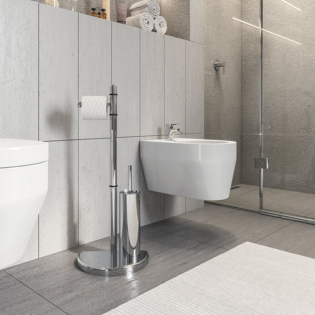 Piantana portarotolo e portascopino modello Hibiscus di Gedy - Cromato