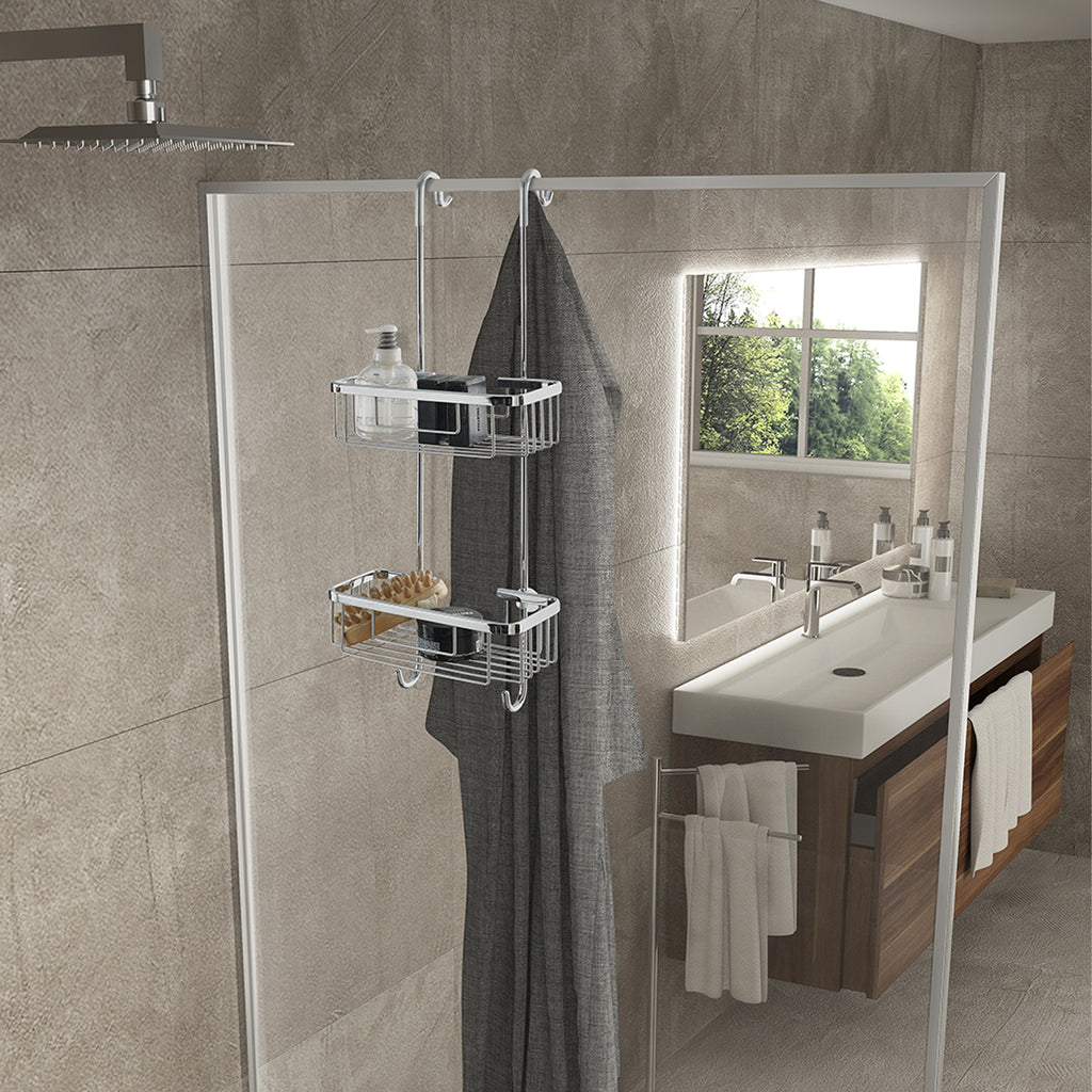 Portaoggetti appendibile a 2 ripiani in ottone modello Haiti di Gedy - Cromato