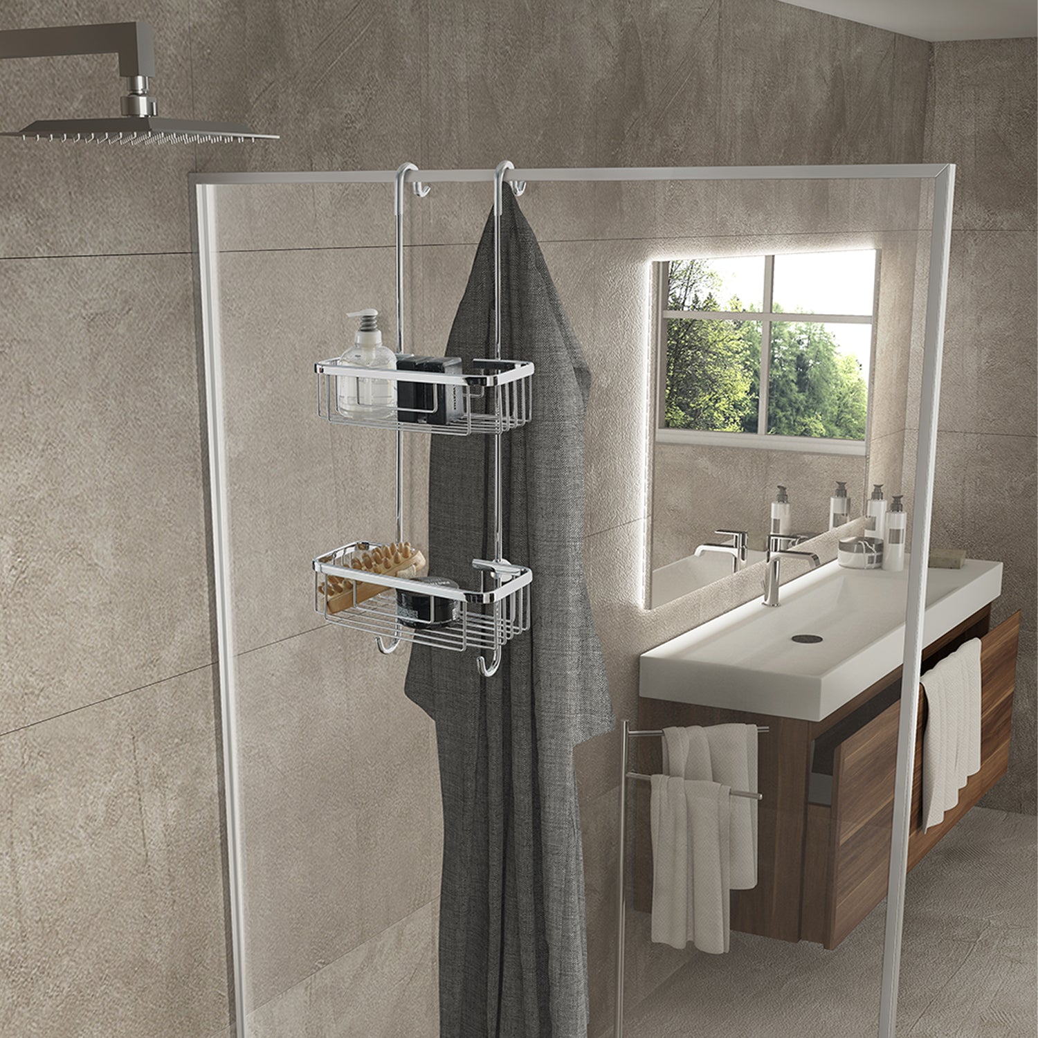 Portaoggetti appendibile a 2 ripiani in ottone modello Haiti di Gedy - Cromato