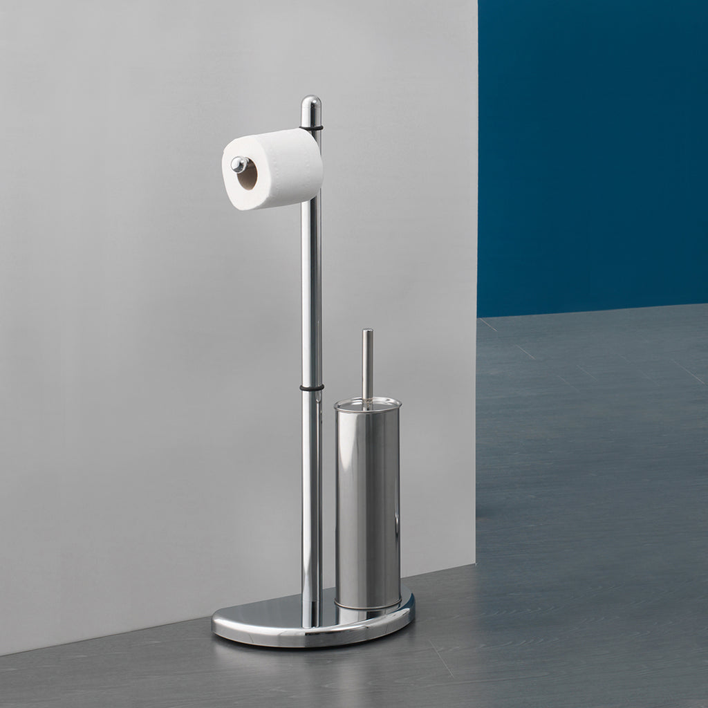 Piantana portarotolo e portascopino modello Hibiscus di Gedy - Cromato