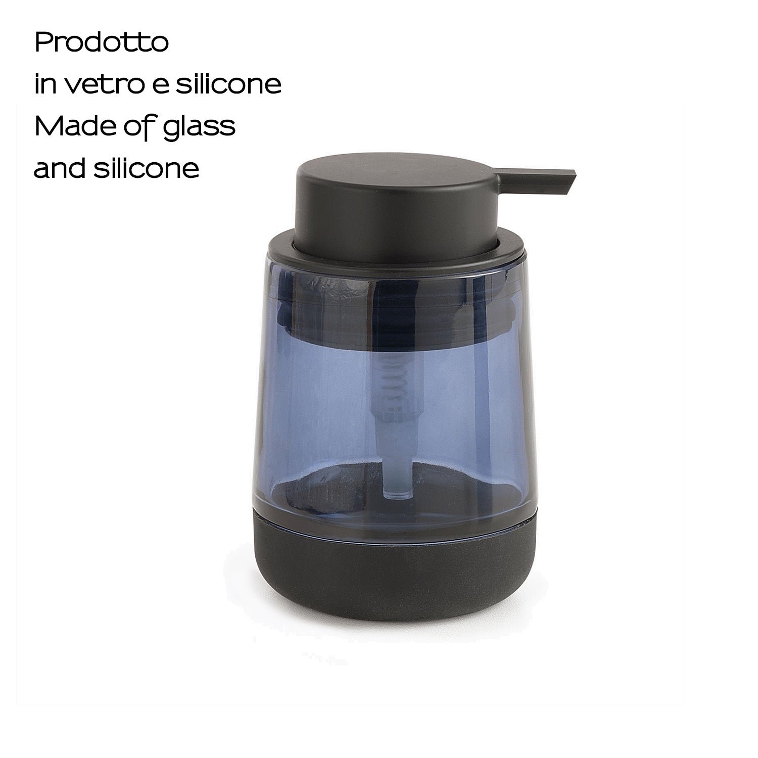 Dispenser sapone in vetro con erogatore in plastica nera Gedy serie Nicole - Blu