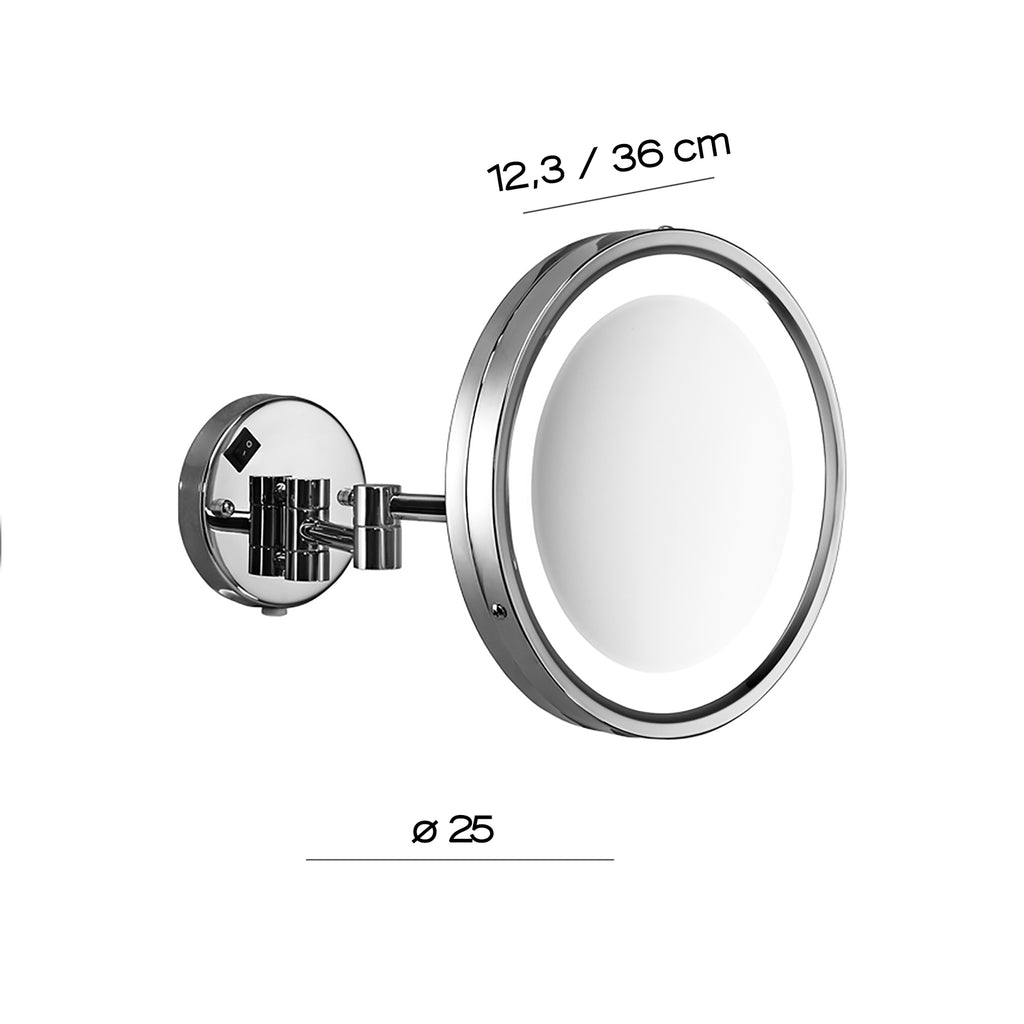 Specchio ingranditore Vincent 5X da muro con luce LED - Cromato