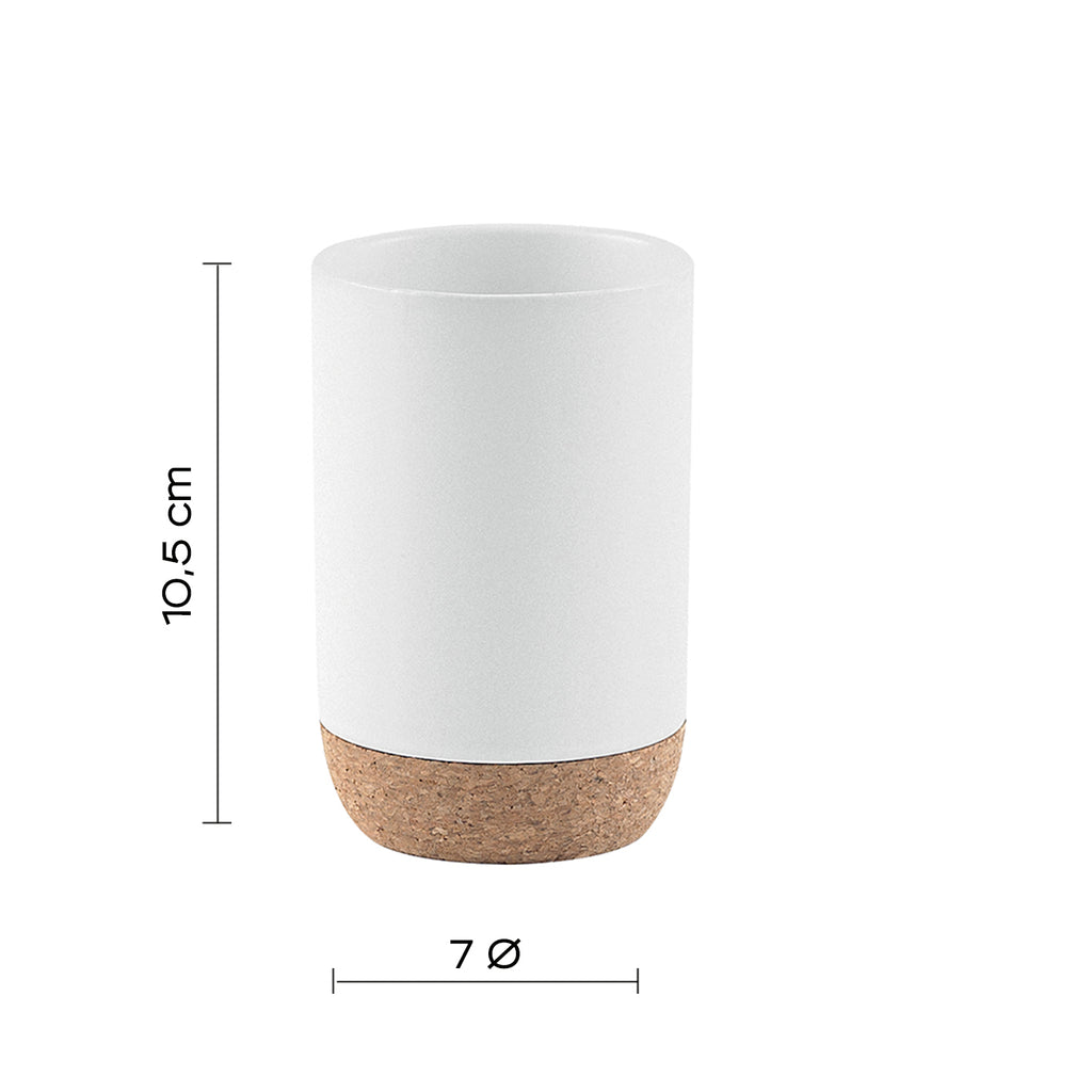 Portaspazzolini in ceramica e sughero Gedy serie Ilary - Bianco
