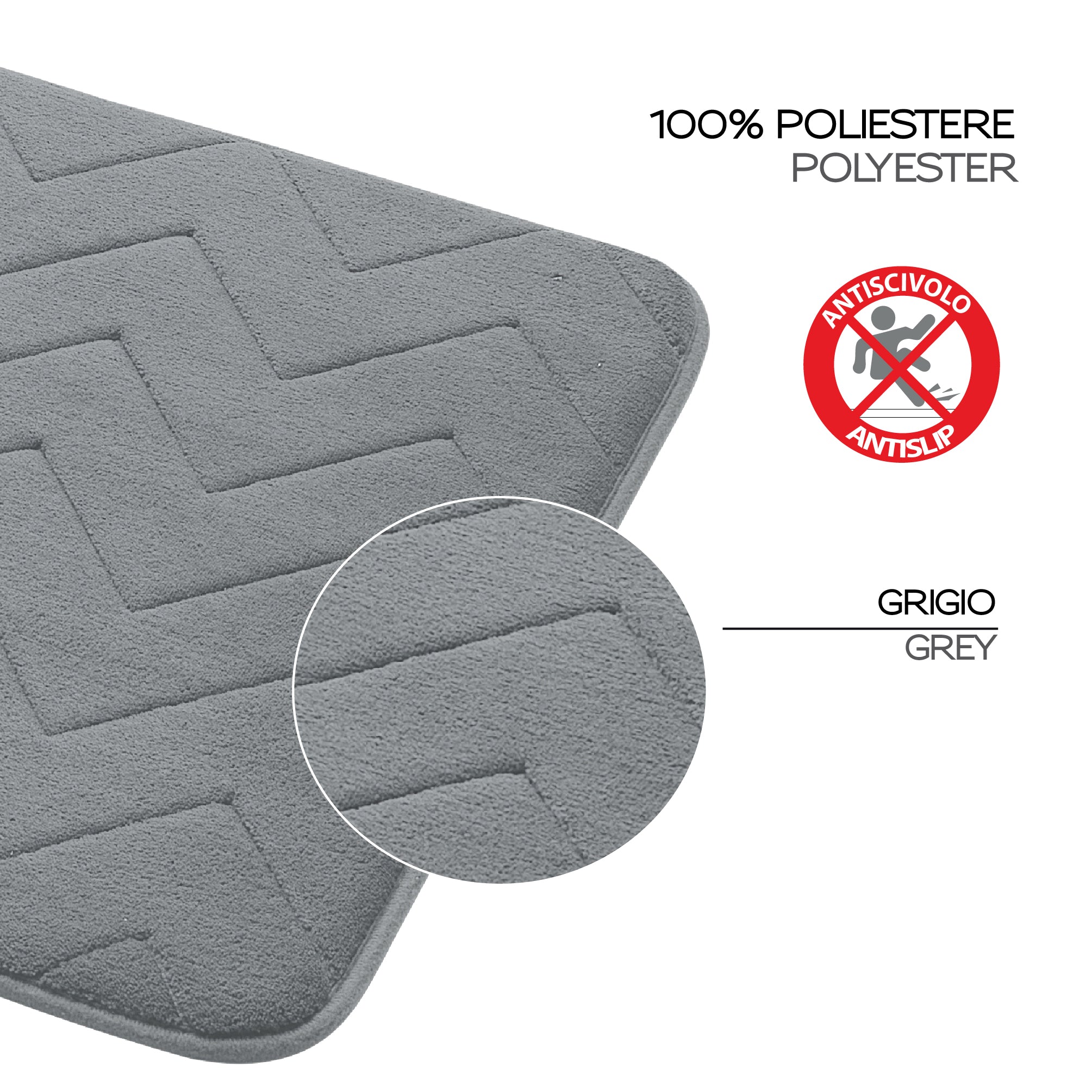 Tappeto 40x60 in memory foam con fondo antiscivolo Mousse di Gedy - Grigio