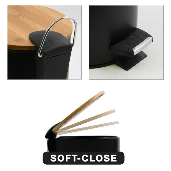 Pattumiera a pedale Acciaio e BambÃ¹ ADONIS da tre litri verniciato Nero con chiusura soft close