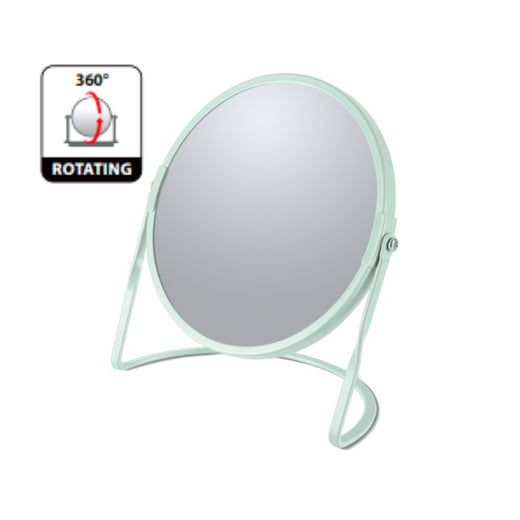 Specchio ingranditore da tavolo su base in acciaio modello Akira colore verde ghiaccio opaco