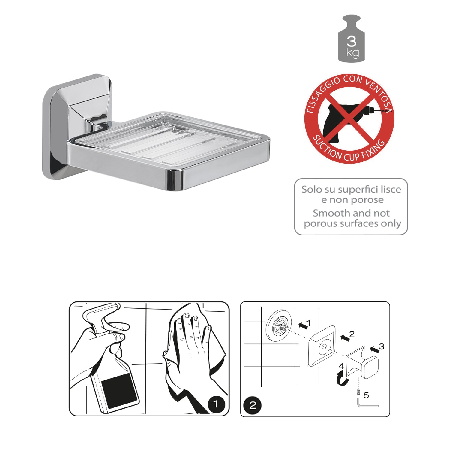 Portasapone con ventosa Gedy Ventus cm 10x12.2x6 in Acciaio Inox