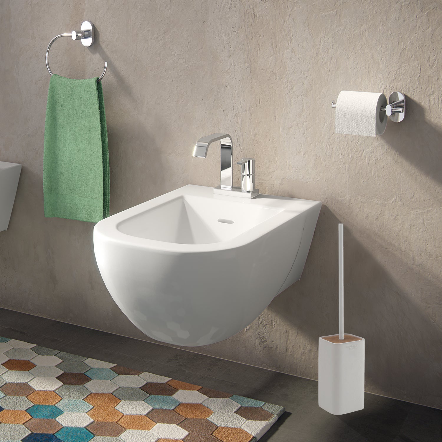 Scopino da appoggio con ciuffo in setole Gedy modello Ninfea - Bianco Matt