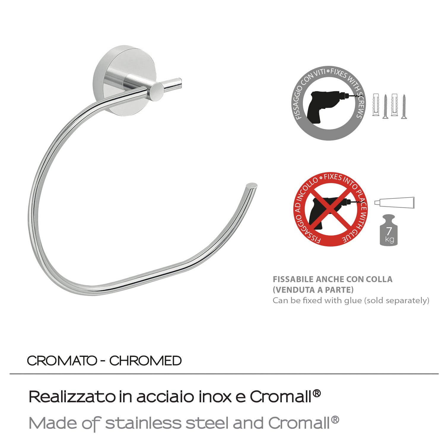 Portasalviette ad anello a muro in Acciaio Inox Eros di Gedy - Cromato