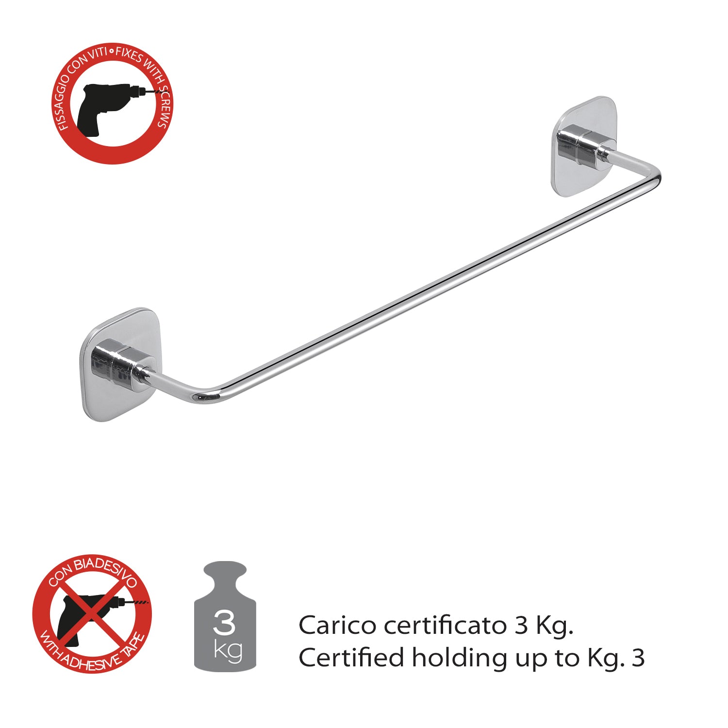 Porta asciugamani 30 cm in acciaio inox e cromall Teide di Gedy - Cromato