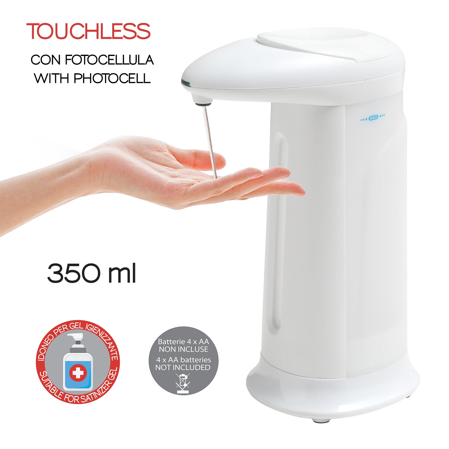 Distributore sapone/gel igienizzante di Gedy modello Oyster da 350 ml in ABS - Bianco