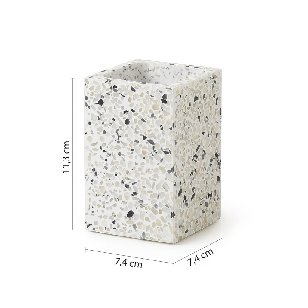Portaspazzolini in resina e pietre Gedy serie Zoe - Graniglia marmo bianco/nero