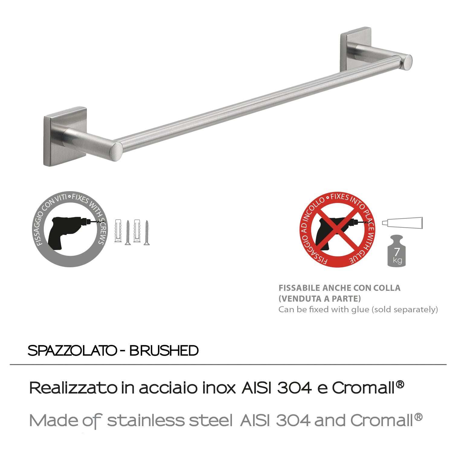 Portasalviette a muro 45 cm Fuji di Gedy - Spazzolato