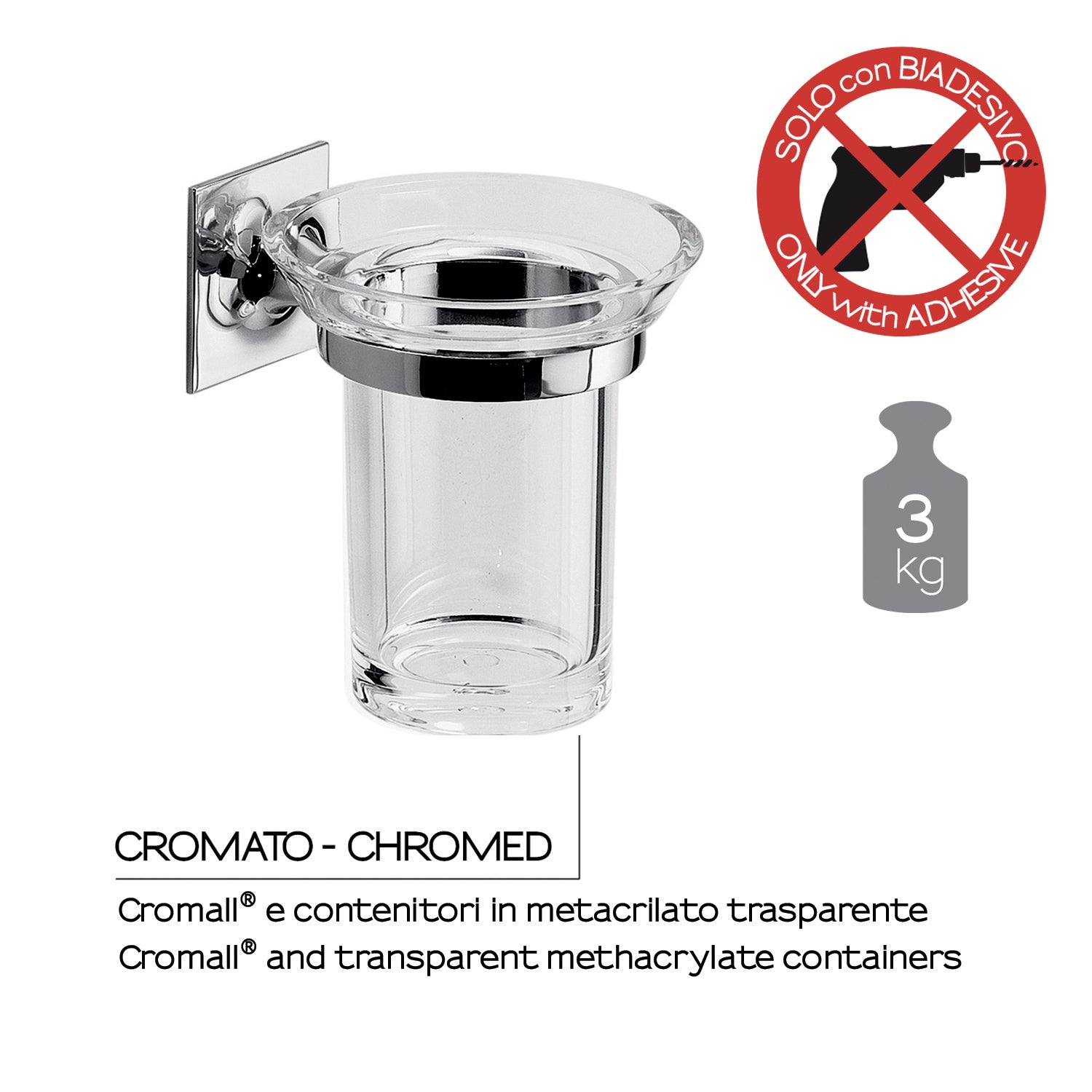 Portaspazzolini in ottone e Cromall Wizard di Gedy - Cromato