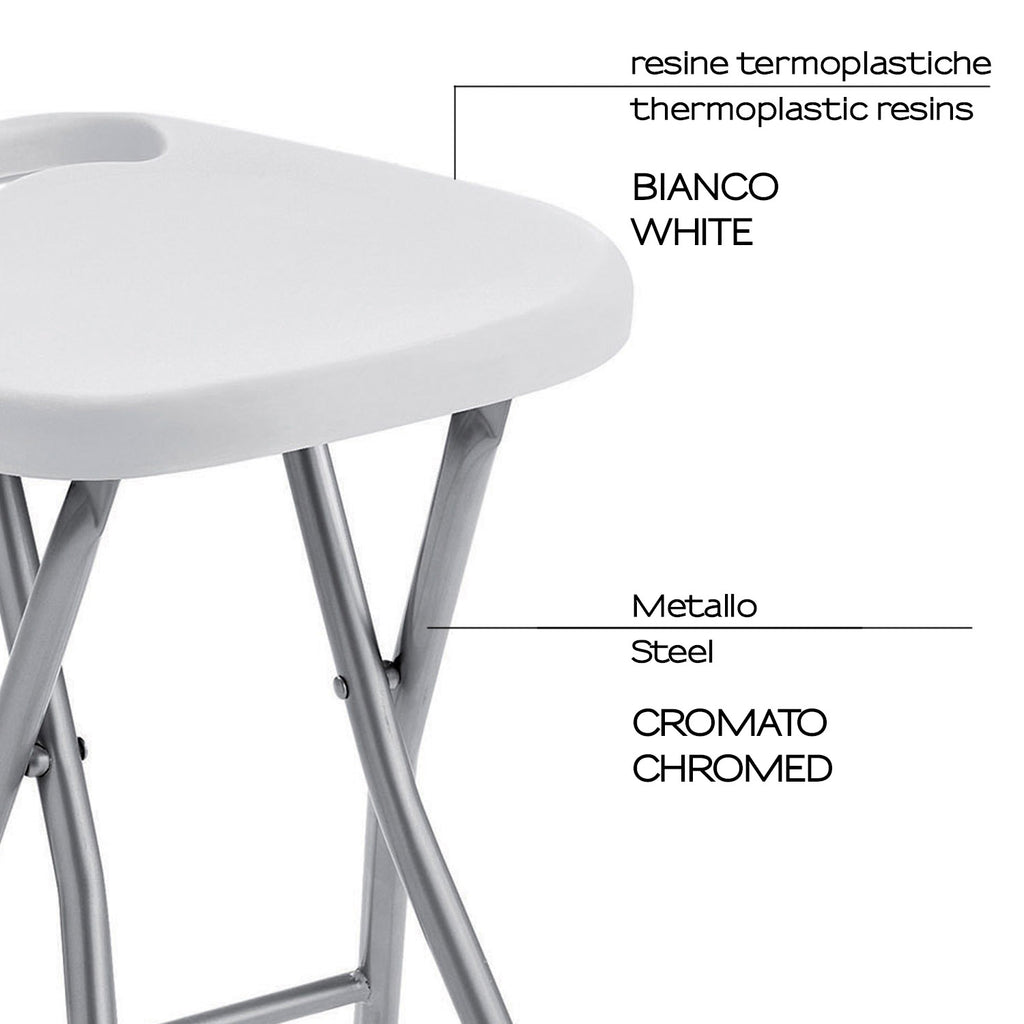 Sgabello Gedy richiudibile in resine termoplastiche e metallo - Bianco