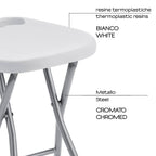 Sgabello Gedy richiudibile in resine termoplastiche e metallo - Bianco