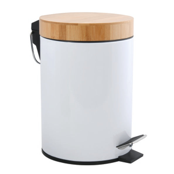 Pattumiera a pedale da 3L in Acciaio e BambÃ¹ modello Aza - Bianco