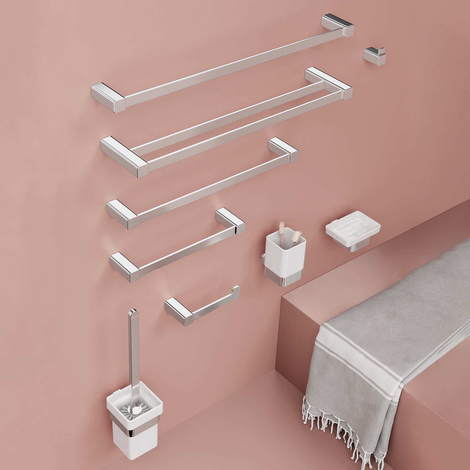 Porta asciugamani doppio 55 cm da muro Spluga di Gedy - Cromato