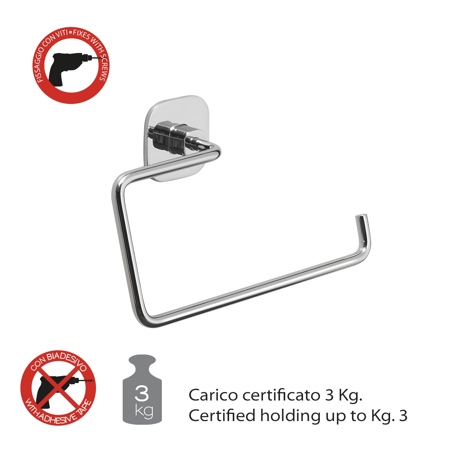 Porta asciugamani ad anello in acciaio inox e cromall Teide di Gedy - Cromato