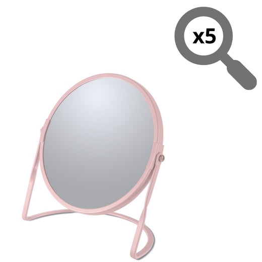 Specchio ingranditore da tavolo su base in acciaio modello Akira colore rosa opaco