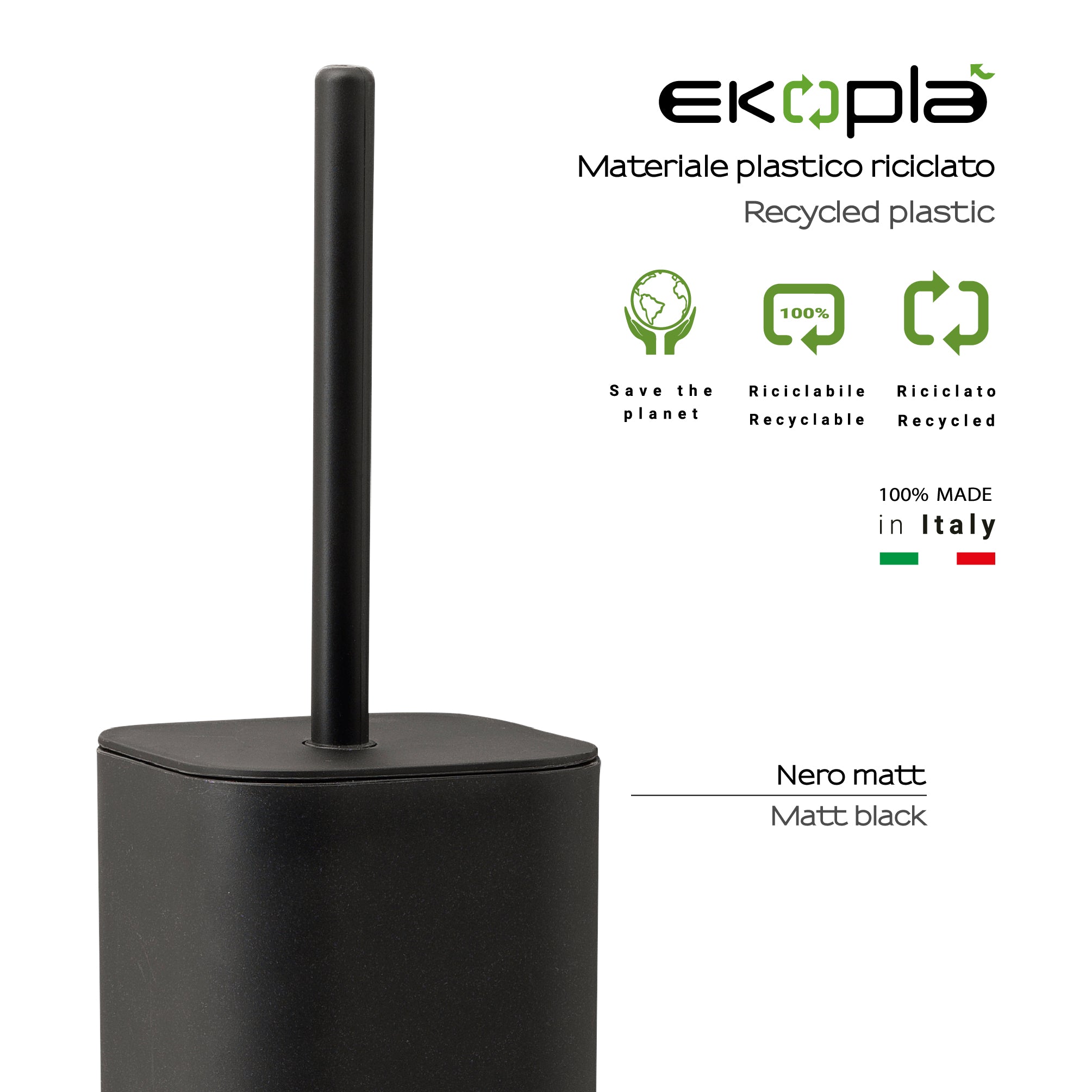 Scopino in materiale plastico riciclato Gedy serie Seventy EkoplÃ  - Nero Matt