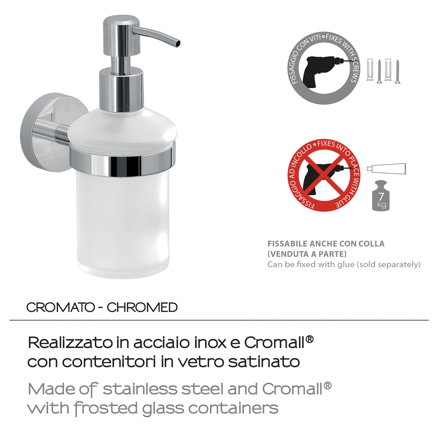 Dosasapone a muro in Acciaio Inox con erogatore in acciaio cromato Eros di Gedy - Cromato