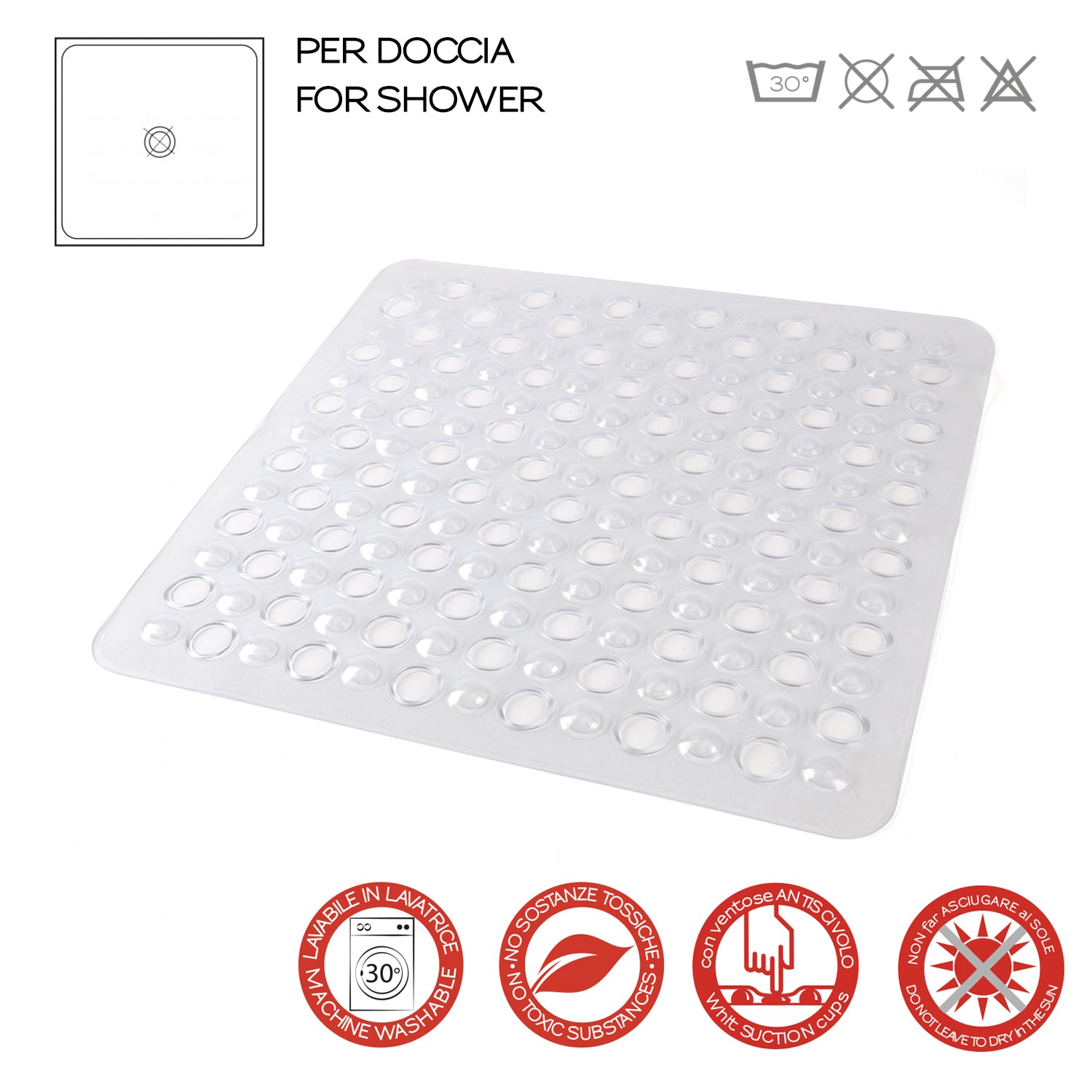 Tappeto antiscivolo doccia 50x50 modello Maim di Gedy - Trasparente