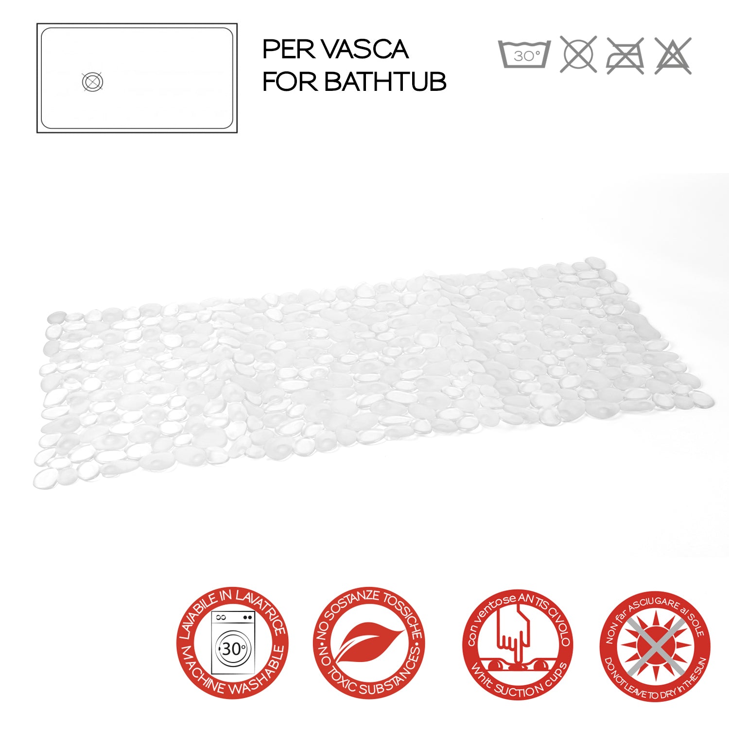 Tappeto antiscivolo doccia 35x70 modello River di Gedy - Trasparente