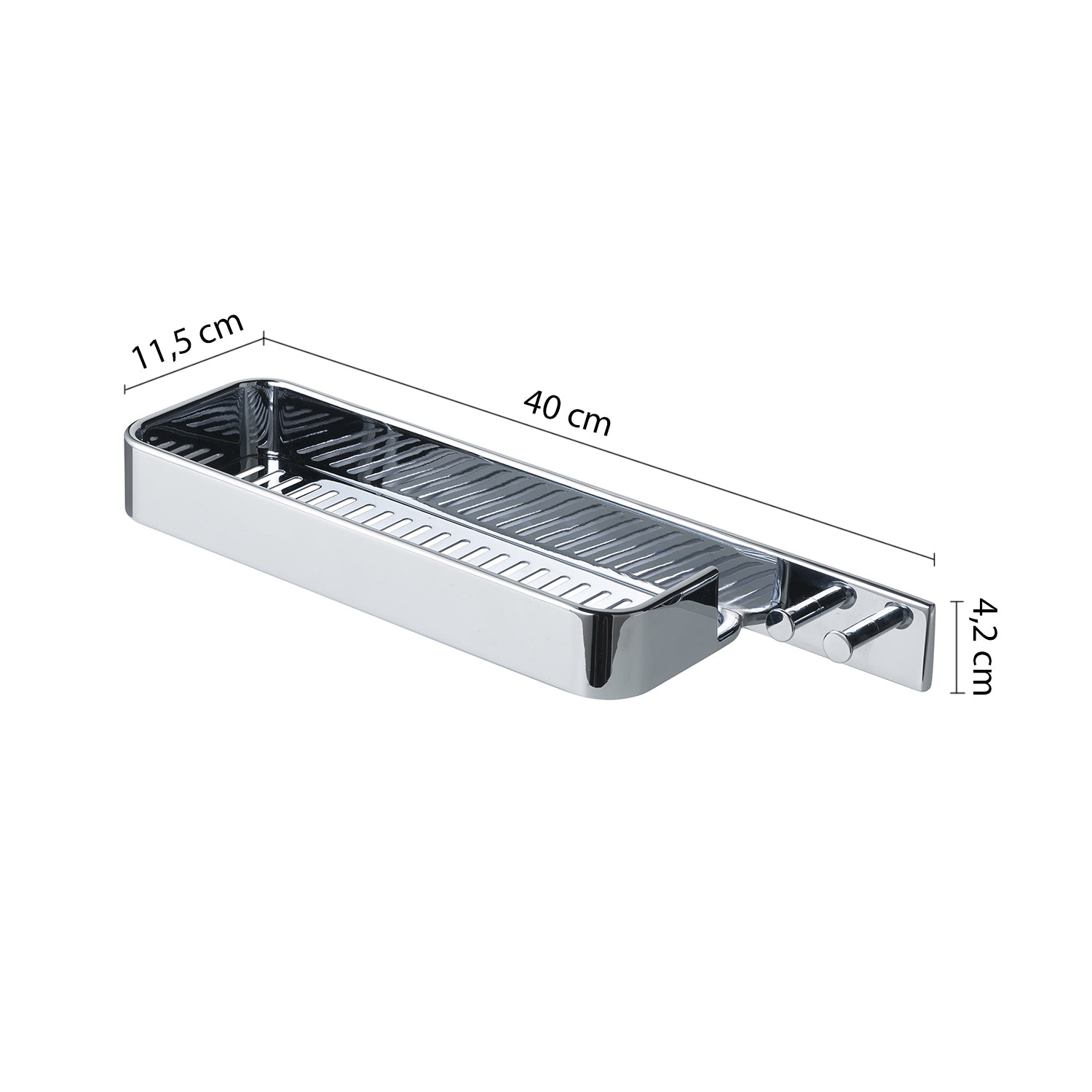 Portaoggetti rettangolare per doccia con appendini in Acciaio AISI 304 Gedy serie Il Giglio - Cromato