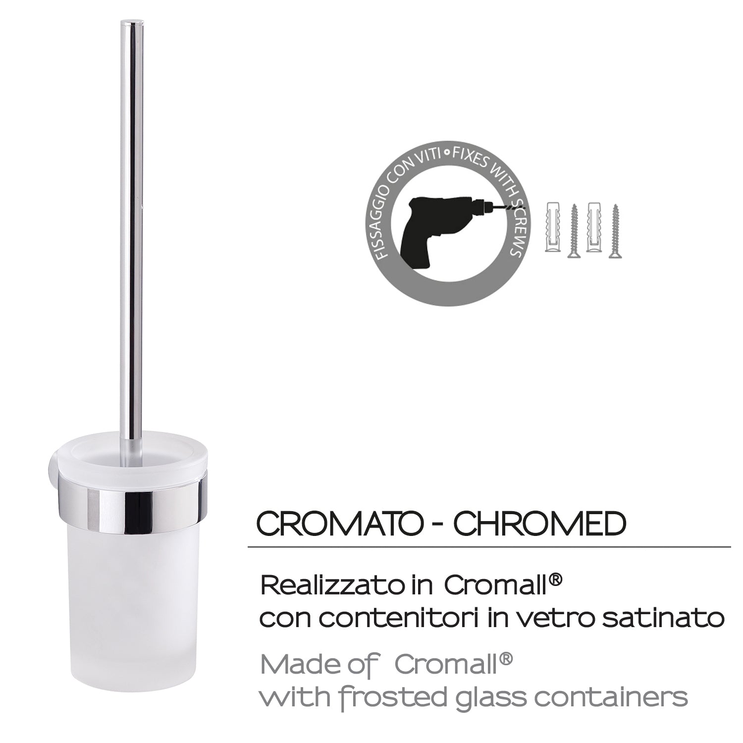 Scopino da muro con ciuffo in setole Gedy serie Pirenei - Cromato