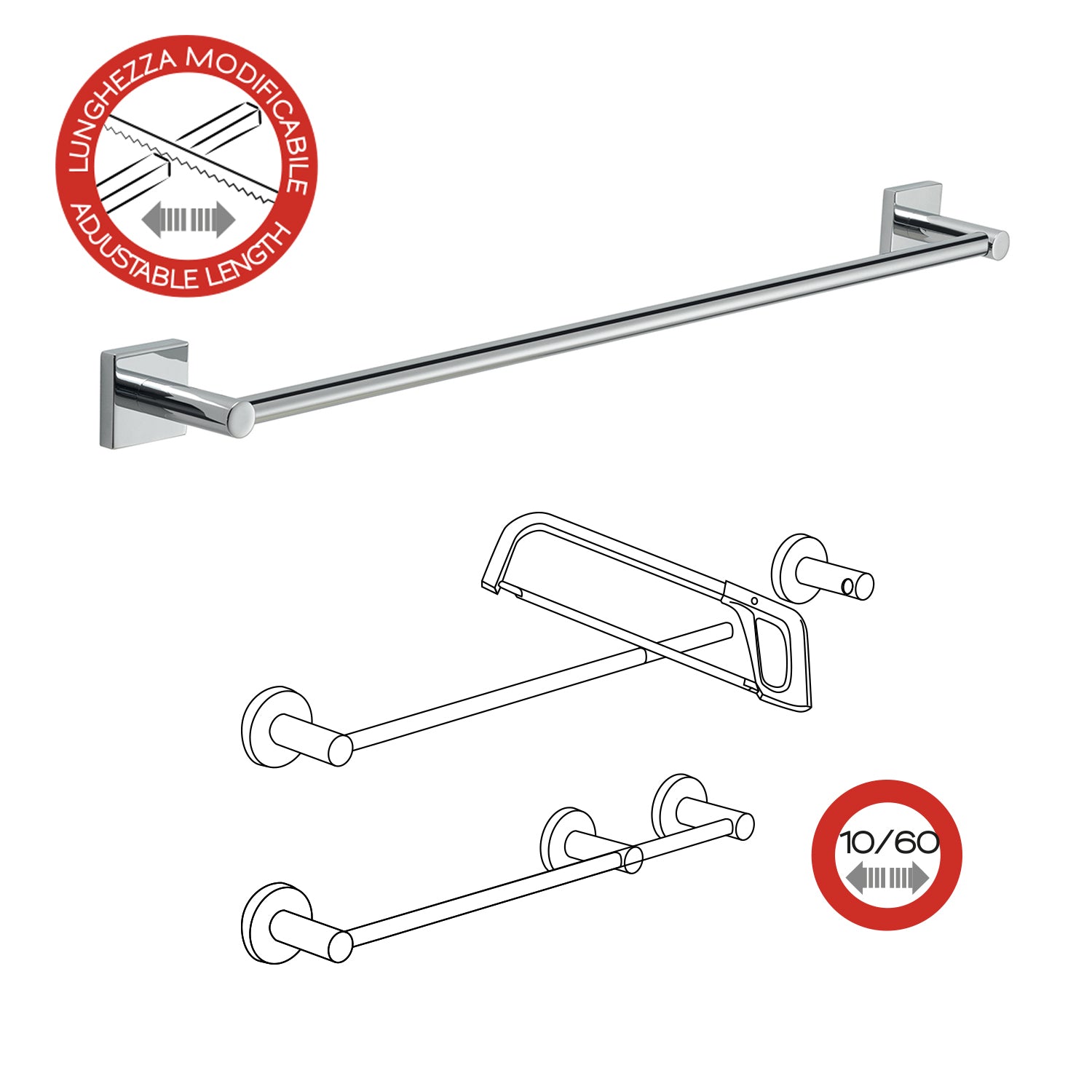 Portasalviette a muro 60 cm Fuji di Gedy - Cromato