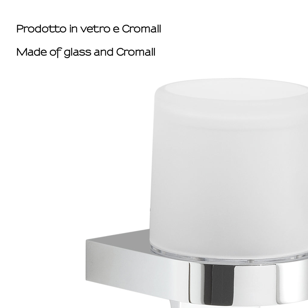 Distributore di sapone tondo di Gedy modello Giava da 150 ml in vetro e Cromall - Cromato